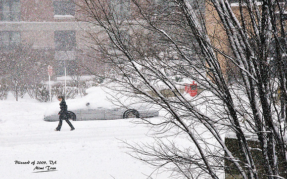 Woman Walking in Snow